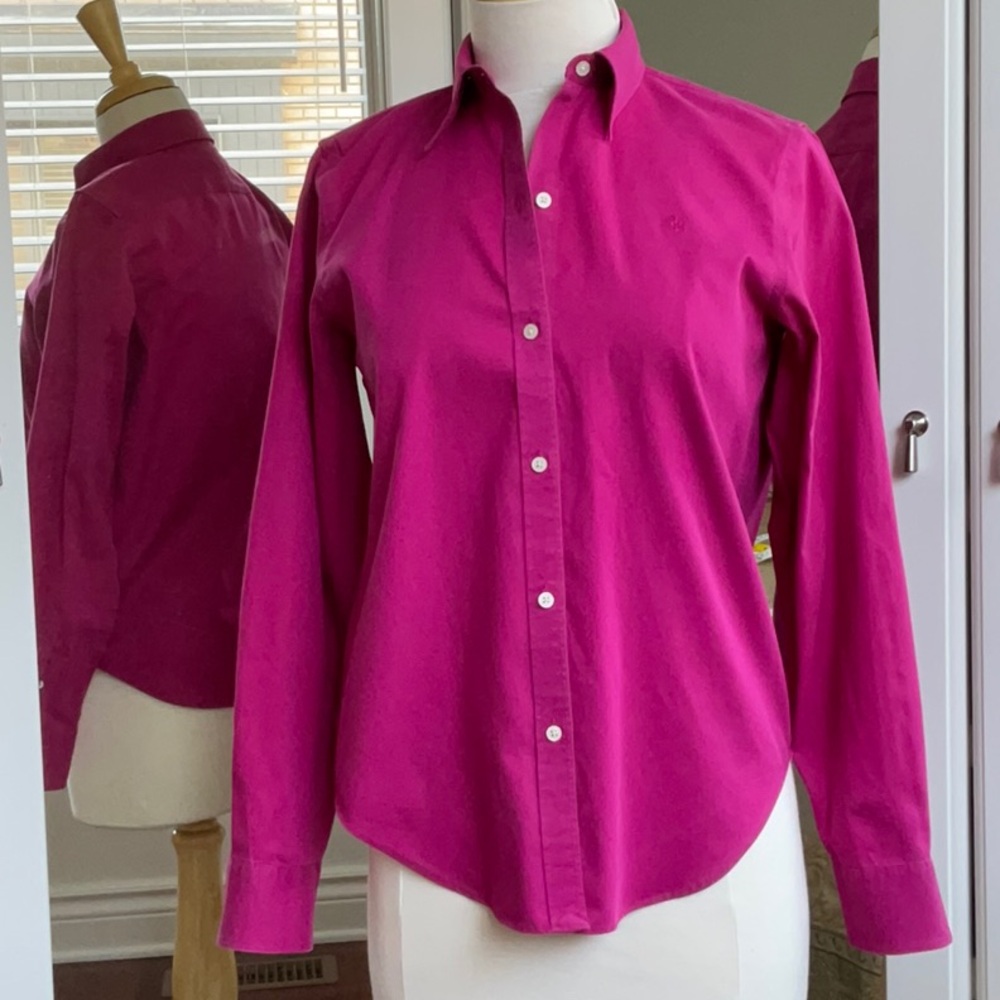 Women's Lauren Ralph Lauren Magenta Non Iron Button Down Shirt / Size XXS